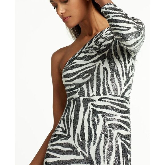 SHO by Tadashi Shoji Sz Small Zebra Print Gigi Asymmetrical Cocktail Dress - Picture 3 of 15